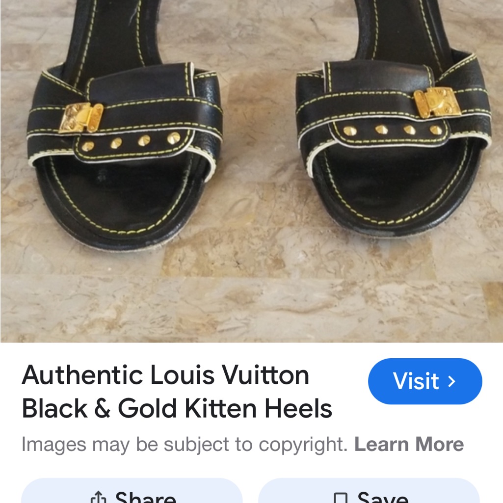 Louis Vuitton Black Leather Mules With Gold Accents